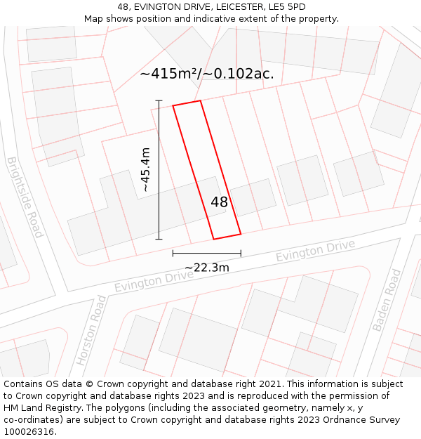 48, EVINGTON DRIVE, LEICESTER, LE5 5PD: Plot and title map