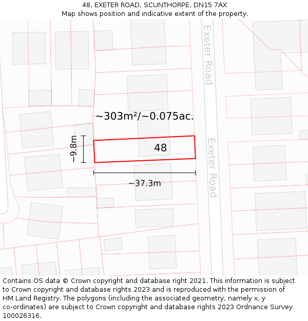 48, EXETER ROAD, SCUNTHORPE, DN15 7AX: Plot and title map