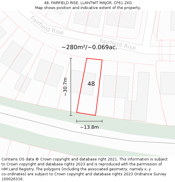 48, FAIRFIELD RISE, LLANTWIT MAJOR, CF61 2XG: Plot and title map