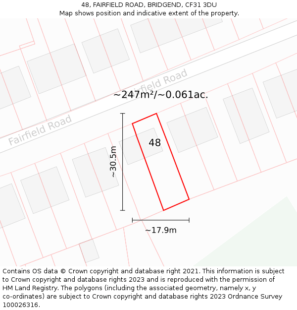 48, FAIRFIELD ROAD, BRIDGEND, CF31 3DU: Plot and title map