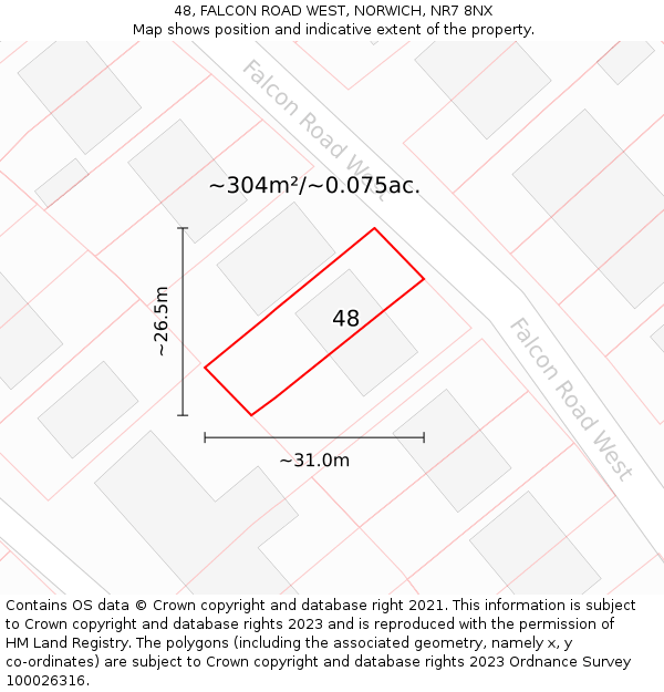 48, FALCON ROAD WEST, NORWICH, NR7 8NX: Plot and title map
