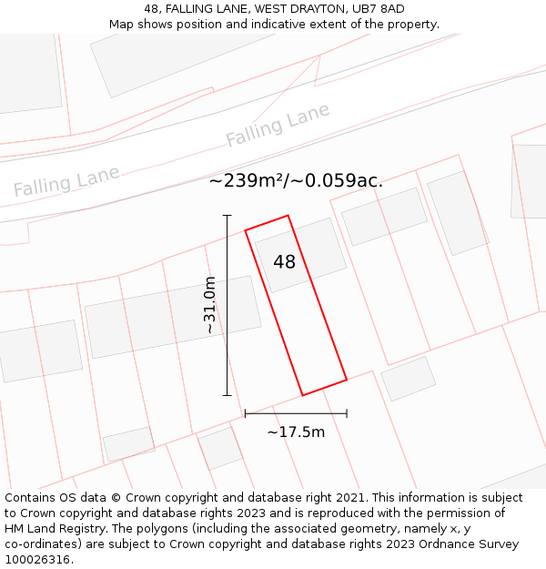 48, FALLING LANE, WEST DRAYTON, UB7 8AD: Plot and title map