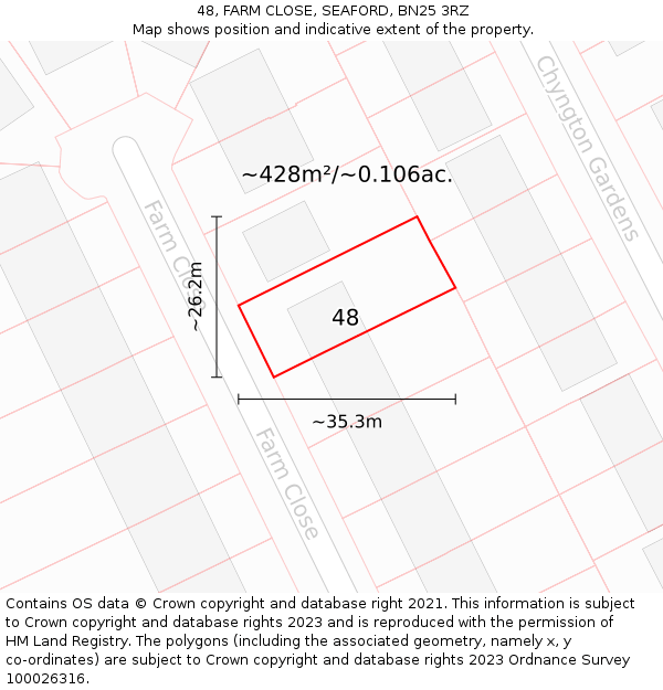 48, FARM CLOSE, SEAFORD, BN25 3RZ: Plot and title map
