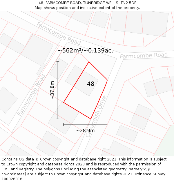 48, FARMCOMBE ROAD, TUNBRIDGE WELLS, TN2 5DF: Plot and title map
