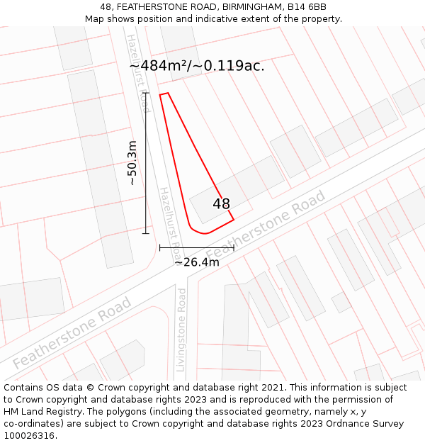 48, FEATHERSTONE ROAD, BIRMINGHAM, B14 6BB: Plot and title map