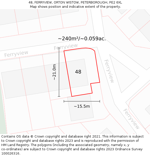 48, FERRYVIEW, ORTON WISTOW, PETERBOROUGH, PE2 6XL: Plot and title map