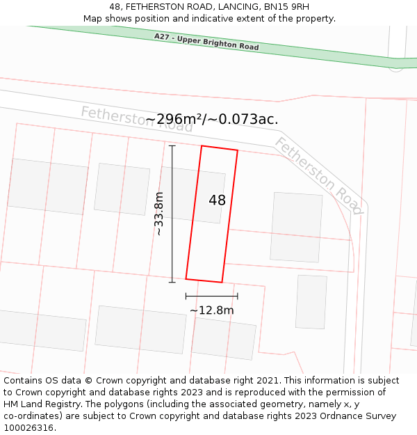 48, FETHERSTON ROAD, LANCING, BN15 9RH: Plot and title map
