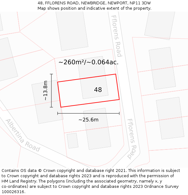 48, FFLORENS ROAD, NEWBRIDGE, NEWPORT, NP11 3DW: Plot and title map