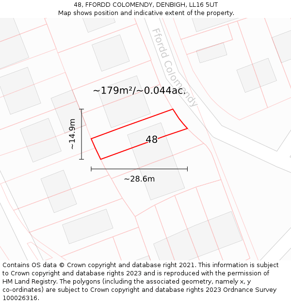 48, FFORDD COLOMENDY, DENBIGH, LL16 5UT: Plot and title map