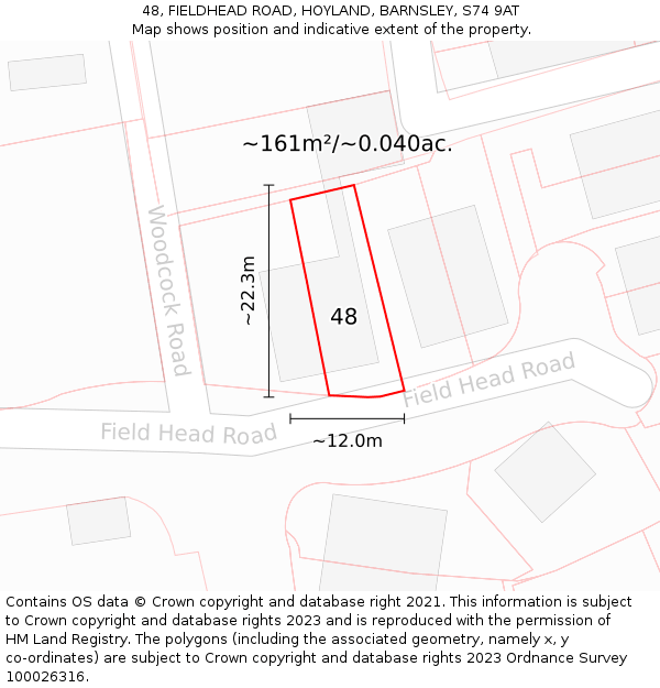 48, FIELDHEAD ROAD, HOYLAND, BARNSLEY, S74 9AT: Plot and title map
