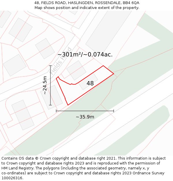 48, FIELDS ROAD, HASLINGDEN, ROSSENDALE, BB4 6QA: Plot and title map