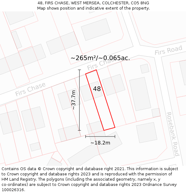 48, FIRS CHASE, WEST MERSEA, COLCHESTER, CO5 8NG: Plot and title map