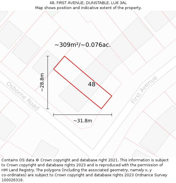 48, FIRST AVENUE, DUNSTABLE, LU6 3AL: Plot and title map