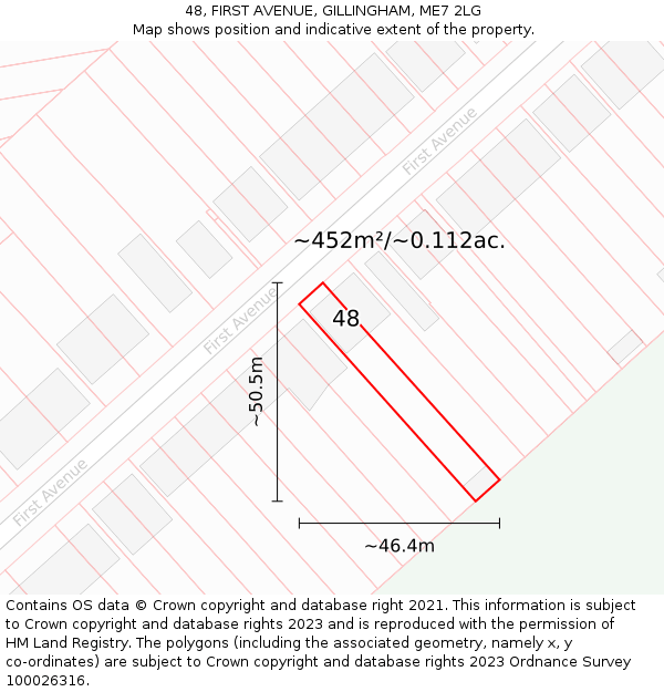 48, FIRST AVENUE, GILLINGHAM, ME7 2LG: Plot and title map