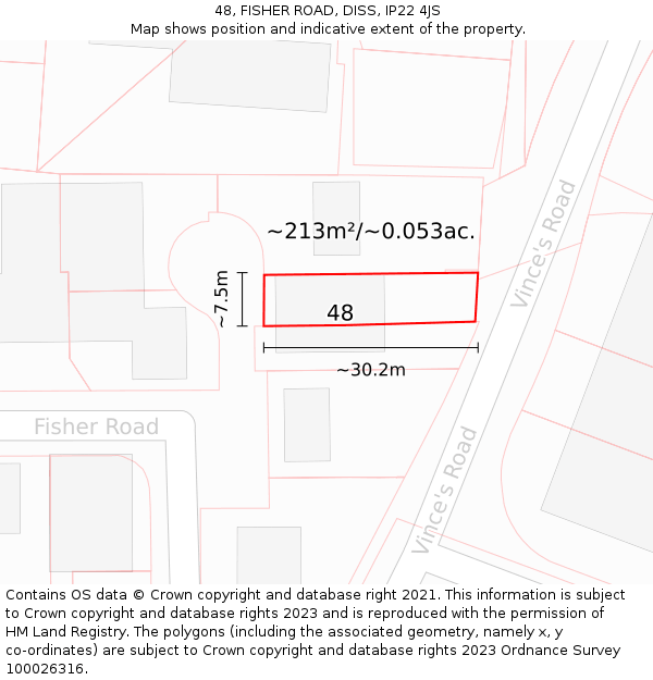 48, FISHER ROAD, DISS, IP22 4JS: Plot and title map