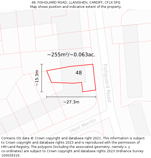48, FISHGUARD ROAD, LLANISHEN, CARDIFF, CF14 5PQ: Plot and title map