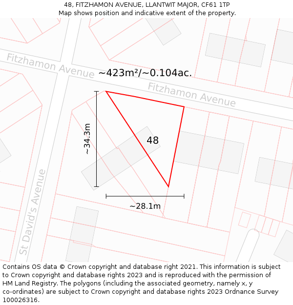 48, FITZHAMON AVENUE, LLANTWIT MAJOR, CF61 1TP: Plot and title map