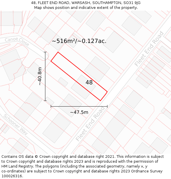 48, FLEET END ROAD, WARSASH, SOUTHAMPTON, SO31 9JG: Plot and title map