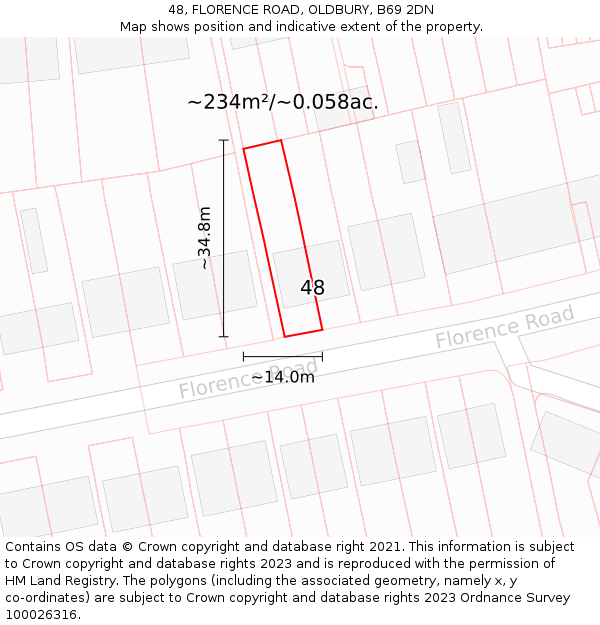 48, FLORENCE ROAD, OLDBURY, B69 2DN: Plot and title map