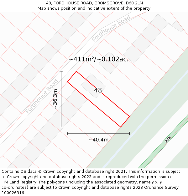 48, FORDHOUSE ROAD, BROMSGROVE, B60 2LN: Plot and title map