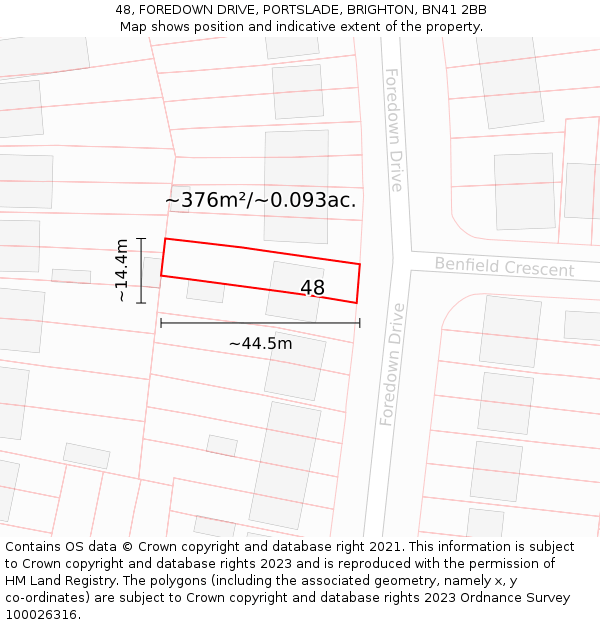48, FOREDOWN DRIVE, PORTSLADE, BRIGHTON, BN41 2BB: Plot and title map