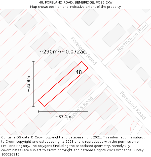 48, FORELAND ROAD, BEMBRIDGE, PO35 5XW: Plot and title map