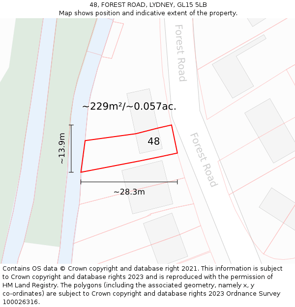 48, FOREST ROAD, LYDNEY, GL15 5LB: Plot and title map