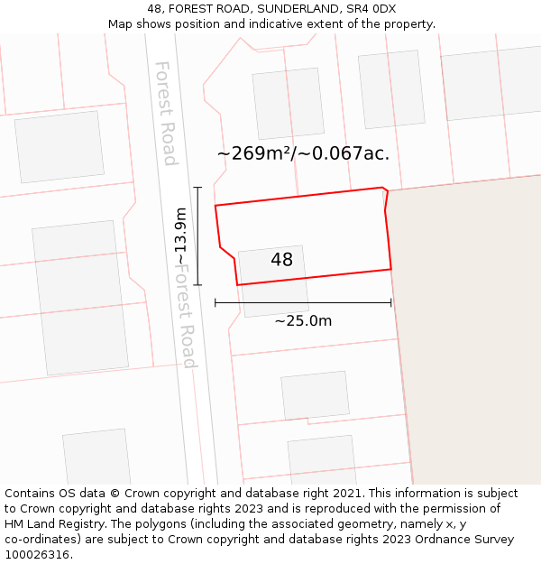 48, FOREST ROAD, SUNDERLAND, SR4 0DX: Plot and title map