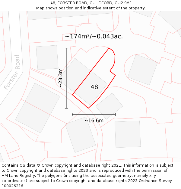 48, FORSTER ROAD, GUILDFORD, GU2 9AF: Plot and title map