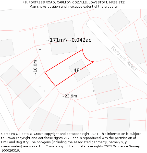 48, FORTRESS ROAD, CARLTON COLVILLE, LOWESTOFT, NR33 8TZ: Plot and title map