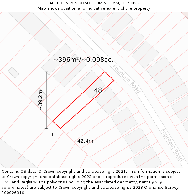 48, FOUNTAIN ROAD, BIRMINGHAM, B17 8NR: Plot and title map