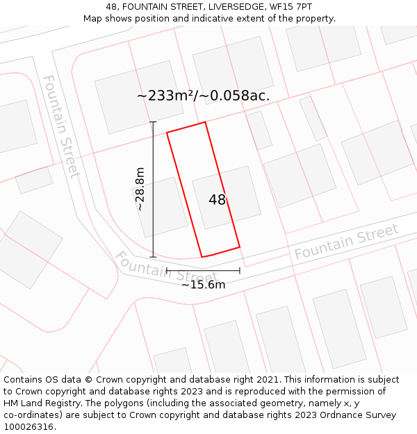 48, FOUNTAIN STREET, LIVERSEDGE, WF15 7PT: Plot and title map