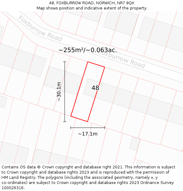 48, FOXBURROW ROAD, NORWICH, NR7 8QX: Plot and title map