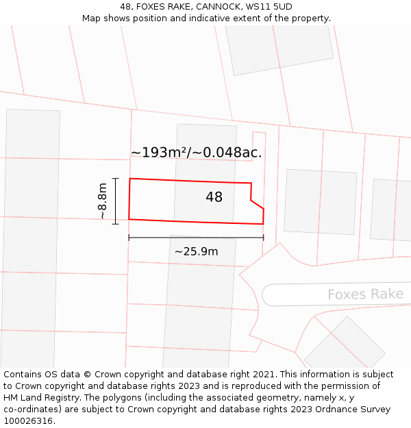 48, FOXES RAKE, CANNOCK, WS11 5UD: Plot and title map