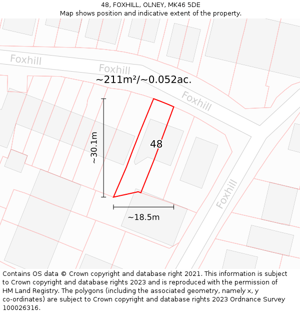 48, FOXHILL, OLNEY, MK46 5DE: Plot and title map