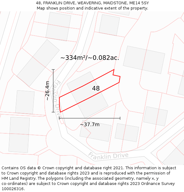 48, FRANKLIN DRIVE, WEAVERING, MAIDSTONE, ME14 5SY: Plot and title map