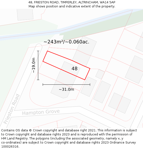 48, FRIESTON ROAD, TIMPERLEY, ALTRINCHAM, WA14 5AP: Plot and title map