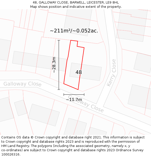 48, GALLOWAY CLOSE, BARWELL, LEICESTER, LE9 8HL: Plot and title map