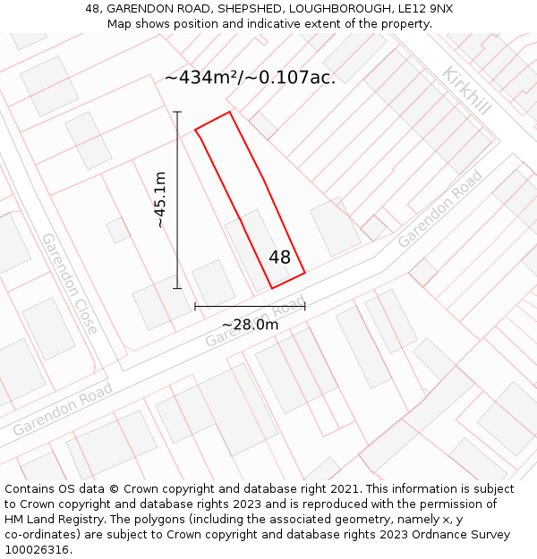 48, GARENDON ROAD, SHEPSHED, LOUGHBOROUGH, LE12 9NX: Plot and title map