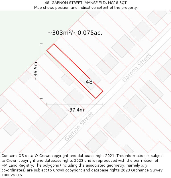 48, GARNON STREET, MANSFIELD, NG18 5QT: Plot and title map