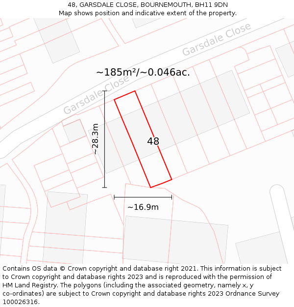 48, GARSDALE CLOSE, BOURNEMOUTH, BH11 9DN: Plot and title map