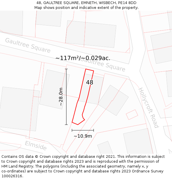 48, GAULTREE SQUARE, EMNETH, WISBECH, PE14 8DD: Plot and title map