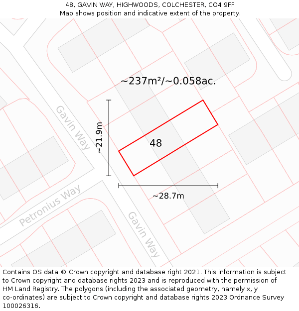 48, GAVIN WAY, HIGHWOODS, COLCHESTER, CO4 9FF: Plot and title map
