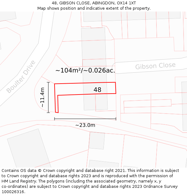 48, GIBSON CLOSE, ABINGDON, OX14 1XT: Plot and title map