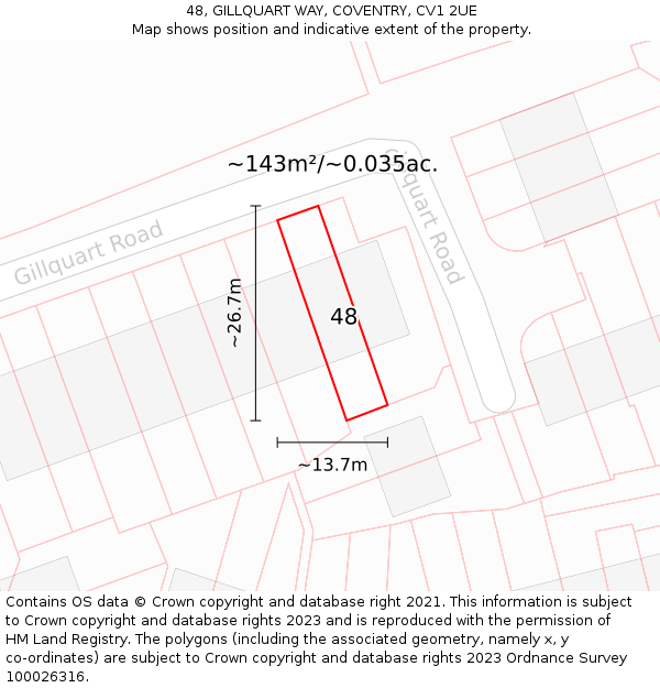 48, GILLQUART WAY, COVENTRY, CV1 2UE: Plot and title map