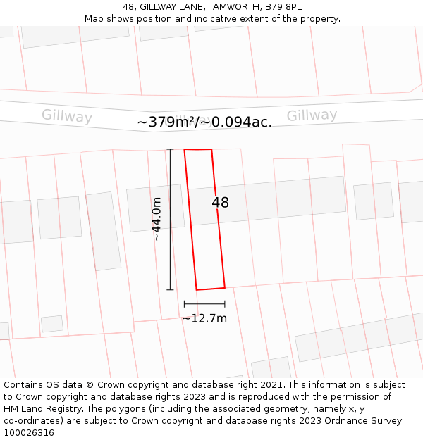 48, GILLWAY LANE, TAMWORTH, B79 8PL: Plot and title map