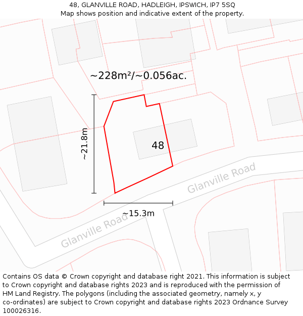 48, GLANVILLE ROAD, HADLEIGH, IPSWICH, IP7 5SQ: Plot and title map