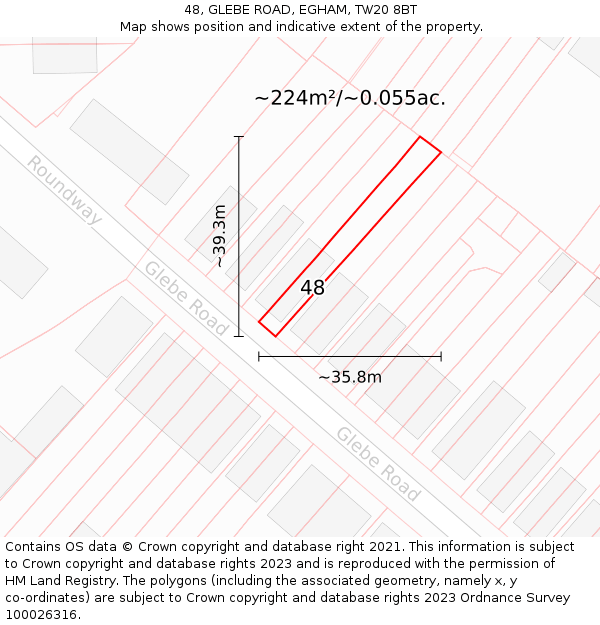 48, GLEBE ROAD, EGHAM, TW20 8BT: Plot and title map