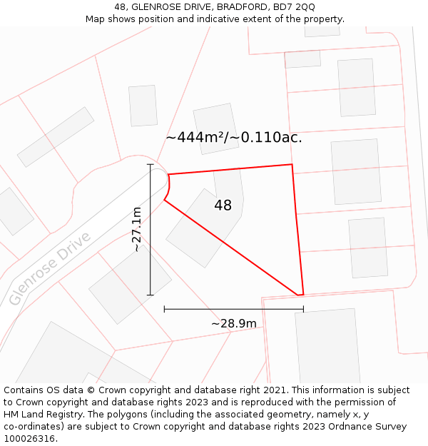 48, GLENROSE DRIVE, BRADFORD, BD7 2QQ: Plot and title map