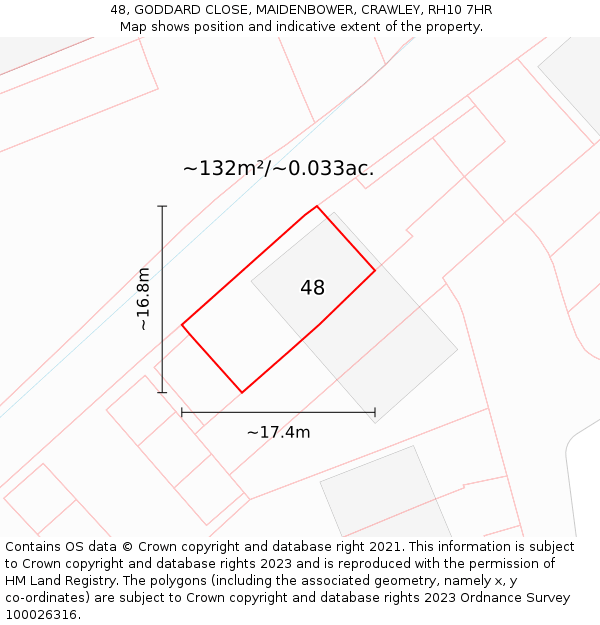 48, GODDARD CLOSE, MAIDENBOWER, CRAWLEY, RH10 7HR: Plot and title map